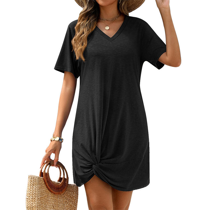 Women's Side-tie Knot Short-sleeve Mini Dress