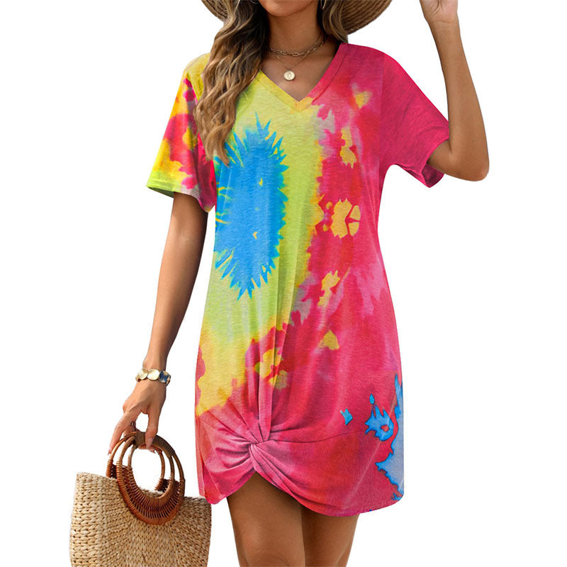 Women's Side-tie Knot Short-sleeve Mini Dress
