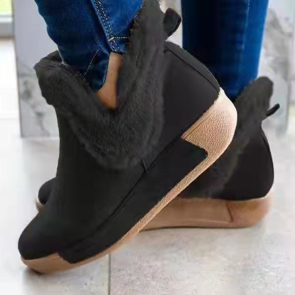 Head Suede Flat Heel Solid Brown Spot Snow Boots