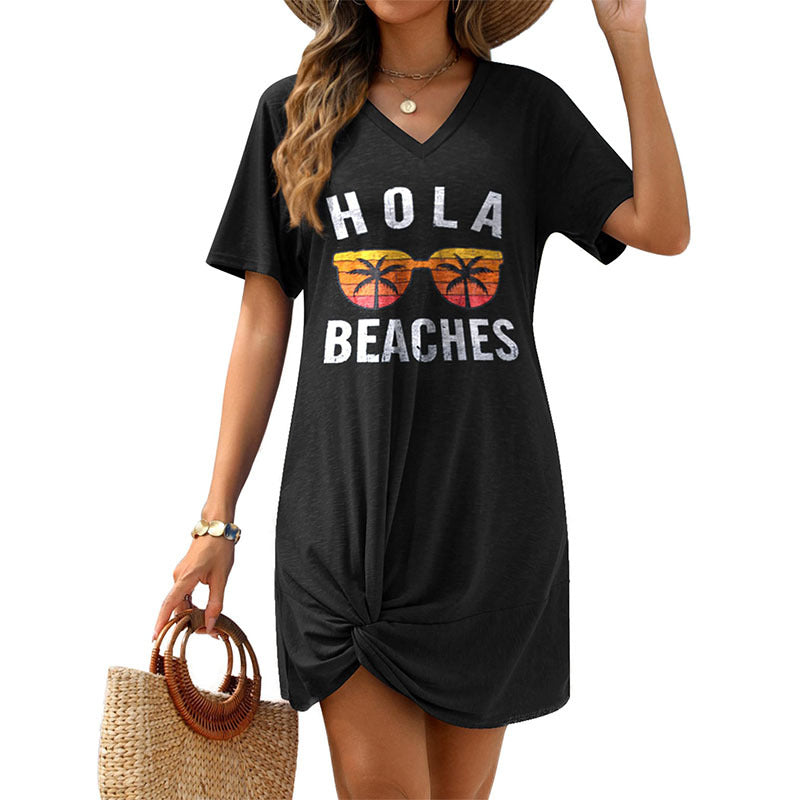 Women's Side-tie Knot Short-sleeve Mini Dress