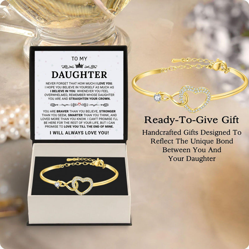 Hollowed-out Diamond-studded Heart Bracelet, Infinity Heart Bangle