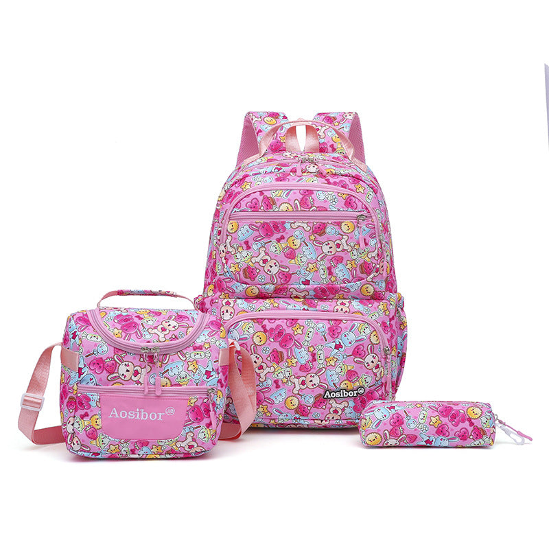 New Cross-border Color Three-in-one Shoulder Bag, Versatile Student School Bag, Large Capacity Insulated Lunch Bag, Pencil Bag