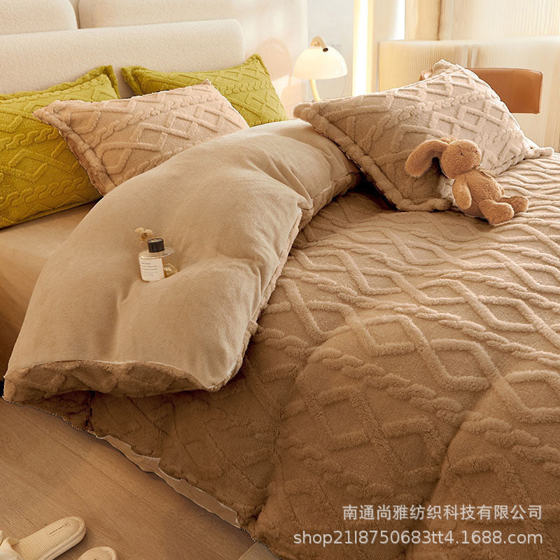Four-piece Taffeta Milk Velvet Solid Color Autumn And Winter Bed Sheet Fitted Sheet Three-piece Soft Skin-friendly Warm Thickened Bedspread