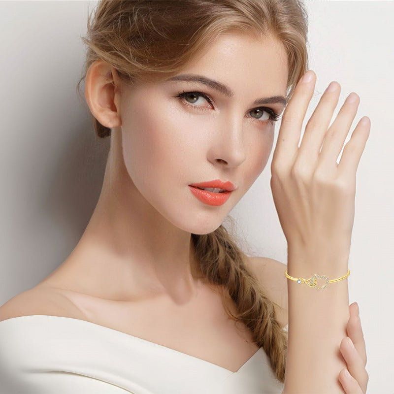 Hollowed-out Diamond-studded Heart Bracelet, Infinity Heart Bangle